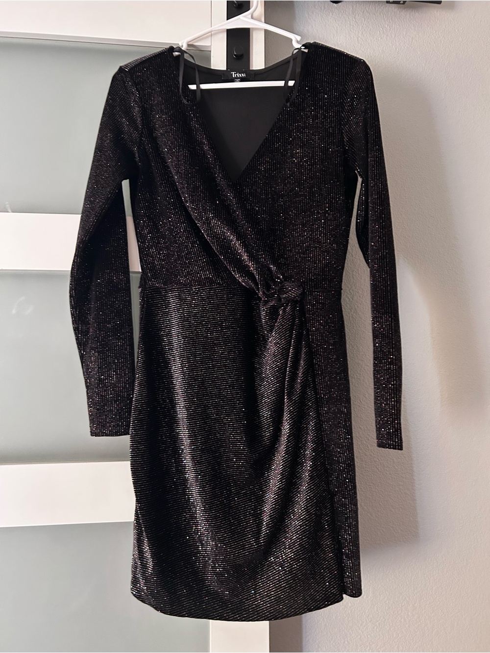 Trixxi Black Sparkle Wrap Dress with Side Knot